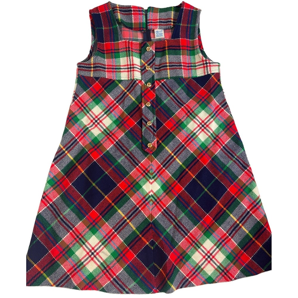 Vintage 70s Alyssa Plaid Jumper Dress Girls 10 Preppy